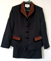 Vtg 90 Executive Collection women suit size 12 blazer &amp;skirt black /leopard trim - $23.51