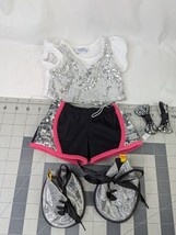 Build a Bear Silver Heart Sequin Top Black Shorts Bows Sparkle Boots Lot... - £15.40 GBP