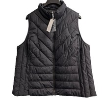 Market &amp; Spruce Puffer Vest Womens M Black Quilted Full Zip Sleeveless Long - $39.40