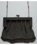 Vintage Dark Gray Metal Mesh Evening Bag Handbag Purse w Beaded Chain Ha... - £51.85 GBP
