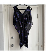 B.B. Dakota Dress Black Blue red Pattern Sheer Short Sleeve Swim Cover T... - $27.42 CAD