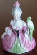 Beautiful Antique Porcelain Figural Lid – COLONIAL WOMAN WITH PARROT – V... - $27.02 CAD