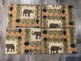 Set of 4 Cloth Safari Elephant Placemats Washable - £14.11 GBP