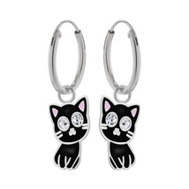 Cat Hoop Earrings 925 Silver Jeweled with Crystals - £13.44 GBP