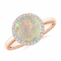ANGARA Round Opal Cocktail Ring with Diamond Halo for Women in 14K Solid Gold - £937.76 GBP