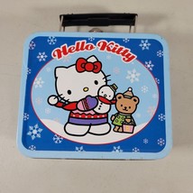 Hello Kitty Collectable Sanrio Mini Tin Blue Lunch Box Case Winter Theme... - $10.99