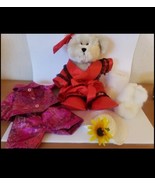 Dress Up Teddy Bear Fancy Satin Lace and Frills Stuffed Blonde Sweet Dre... - $33.58