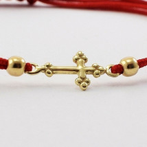 Kabbalah Red String Bracelet 14k Solid Gold Christian Cross Suerte Protección - £109.85 GBP