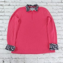 Orvis Pullover Womens Medium Pink Floral Cuff Neck Mock Neck Long Sleeve 1/4 Zip - £19.89 GBP