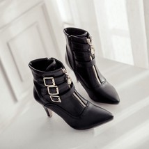  New Hot Sales Women Nude Ankle Boots Red Black Buckle Ladies Riding Spike Shoes - £44.84 GBP