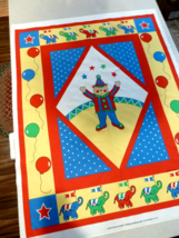 Circus Bear Clown fabric Panel with elephants balloons Wall Hanging or Q... - $7.91