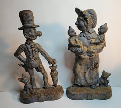 Antique English Mr. & Mrs. Ally Sloper Figural Cast Iron Doorstops - £454.34 GBP