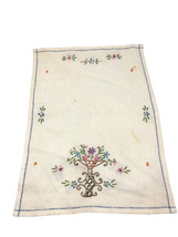 Vtg Embroidered Dresser Scarf Center Floral Bouquet on Stand in Bowl 194... - £14.65 GBP