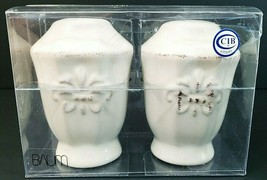 Baum Fleur de Lis Salt and Pepper Shakers Off White Ceramic 3.75&quot; x 2.5&quot;... - $14.01