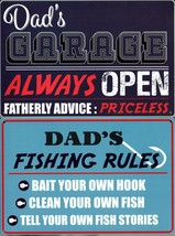 Metal Tin Signs - Dad&#39;s Fishing Rules and Dad`s Garage - Wall Decor Father&#39;s Day - £12.73 GBP