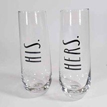 NEW Rae Dunn  &quot;HIS &amp; HERS&quot; Stemless Flute Glasses  10 fl. oz. Great Bridal Gift! - £18.63 GBP