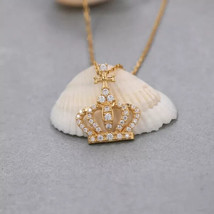 2Ct Round Real Moissanite Princess Crown Pendant 14k Yellow Gold Plated Silver - £270.92 GBP