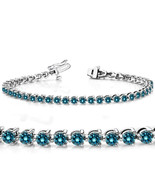 Blue Round Diamond 3 Prong Martini Tennis Bracelet 14K Solid White Gold ... - $6,929.98