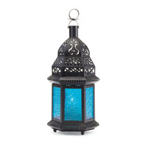 BLUE GLASS MOROCCAN STYLE LANTERN - $545.64 MXN