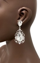 2.75&quot; Long Clear Crystals Clip On Vintage Inspired Evening  Party Earrings - £15.62 GBP