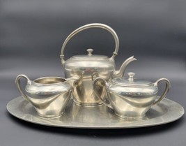 Vintage Pewter WALLACE Tea pot with sugar bowl and creamer RARE - £68.60 GBP