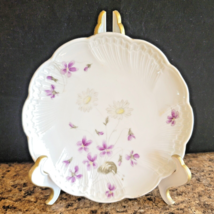 Vintage 7&quot; Bone China Plate Violets and Daisies Carlsbad Austria Scalloped Edge - £6.65 GBP