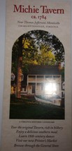 Vintage Michie Tavern ca.1784 Charlottesville Virginia Brochure - $2.99