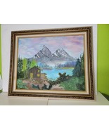 Vintage Oil Painting Canvas Framed Mountains Cabin Forest Lake Tom Willi... - £384.94 GBP