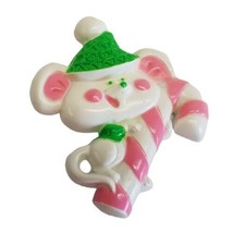 Christmas Pin Mouse Green Pink Candy Cane Fun Holiday Brooch Avon Plastic Retro - $14.93