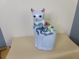 Primitive Folkart Ceramic Cat by N S Gustin Hand Decorated Made in the U... - $21.78