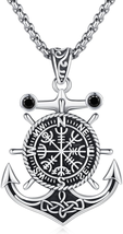 Graduation Gift, Anchor Necklace for Men Sterling Silver Compass Necklace Nautic - £33.31 GBP