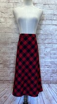 Talbots Petites Red Black Buffalo Plaid A-line Midi Skirt Wool Blend Size 14P - £31.17 GBP