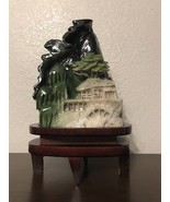 Beautiful Tall Dushan Jade Carved Sculpture Scene on Wooden Base - $11,119.54 MXN