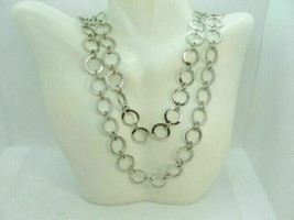 24&quot; Woman Necklace Vintage Silver Tone Large Circle Double Half Strand E... - £10.10 GBP