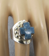 Navajo Silver Lapis Lazuli  Ring Cross Shape Stone Marked Sterling GG 10.89g SZ8 - £78.90 GBP