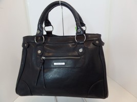 Victoria&#39;s Secret Black Leather Handbag Pink Lining Silvertone Accents B... - $49.50