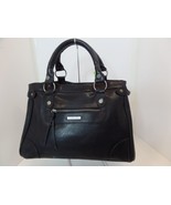 Victoria&#39;s Secret Black Leather Handbag Pink Lining Silvertone Accents B... - £38.93 GBP