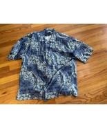 Tommy Bahama 100% silk short sleeved camp shirt XL blue cream floral print - $34.93 CAD