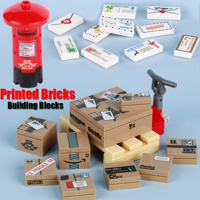 MOC City Custom Printed Tiles Express Box Building Blocks Envelope Cart Postbox - £13.72 GBP+