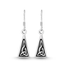 Ancient Celtic Trinity Knots Sterling Silver Triangle-Shaped Dangle Earrings - £18.98 GBP