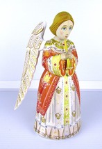 8.25&quot; Russian Carved Angel Gold and Orange Figure Hand Made Linden Christmas 988 - £94.62 GBP