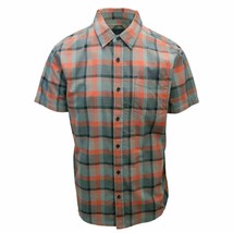 prAna Men&#39;s Bright Coral Orange Grey Black Box Plaid Benton S/S Woven Shirt S08 - £14.86 GBP