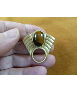 E795-4 brown stone + striped art deco brass Eyeglass pin pendant ID badg... - $23.07 CAD