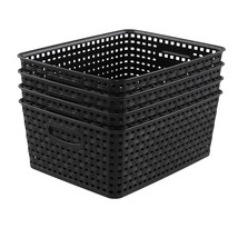 Plastic Weave Storage Baskets, Plastic Shelf Basket Bins, Black, 4 Packs - £30.04 GBP