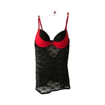 Playboy Bodysuit Sleepwear Push Up Bra Black Red Lace Sz M - £15.43 GBP