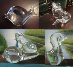 Crystal Sweden Paperweight Rabbit Duck From Fish Signed Pick 1 - $38.99