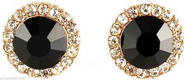 Post Earrings New Black Onyx 10mm Wide Simulated Stone with Crystal Rhinestones  - $13.99