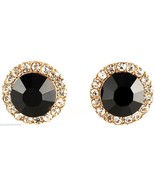 Post Earrings New Black Onyx 10mm Wide Simulated Stone with Crystal Rhin... - €13,13 EUR
