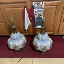 Vtg pair Accurate Casting floral Glass Globe Table Lamp Mid-Century Modern  - $321.75