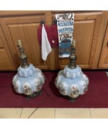Vtg pair Accurate Casting floral Glass Globe Table Lamp Mid-Century Modern  - $321.75